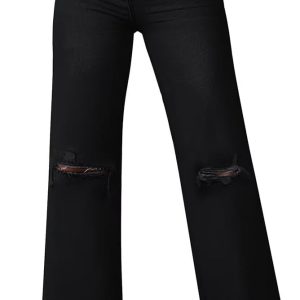 Straight Leg Jeans for Women High Waisted Jeans Frayed Baggy Pants Raw Hem Loose Stretchy Cropped Wide Leg Jeans