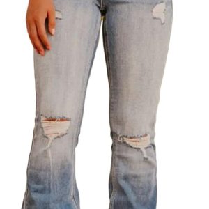 Women Bell Bottom Jeans Flared Ripped High Waist Stretchy Distressed Denim Bootcut Jeans
