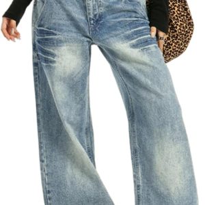 Low Rise Baggy Jeans for Women Wide Leg  Boyfriend Jeans Vintage Washed Loose Fit Mom Denim Pants Streetwear