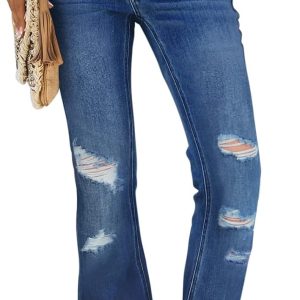 Women High Waisted Bell Bottom Bootcut Jeans Flared Wide Leg Denim Pants