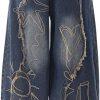 Baggy Jeans for Women Girls Star Wide Leg Barrel Jeans Embroidered Patchwork Cute Denim Pants Trendy Clothes