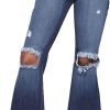 Bell Bottom Jeans for Women Ripped Skinny Bell Bottom Raw Hem Denim Pants