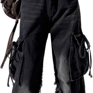 Baggy Ripped Jeans for Women – Wide Leg Butterfly Print & Star Patch Distressed Denim Pants High Waist Streetwear