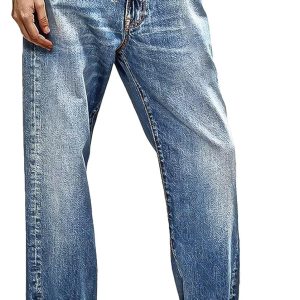 Straight Leg Jeans for Women Boyfriend Mid Rise Roll Hem Wash Cropped Denim Pants Without Belt