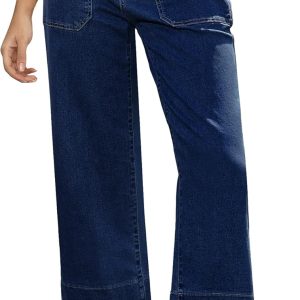 Capri Jeans for Women High Waisted Wide Leg Trendy Strechy Loose Straight Cropped Denim Jeans Pants with Pockets