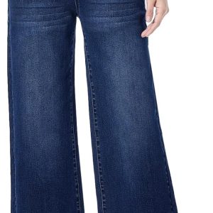 Wide Leg Cropped Jeans for Women, Pull on Elastic Waist Stretchy Capris Ankle Petite Pants