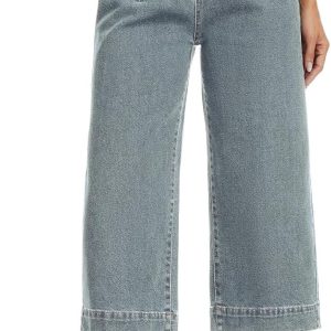 Capri Jeans for Women Mid Rise Trendy Baggy Stretchy Straight Wide Leg Cropped Denim Jeans Pants with Pockets
