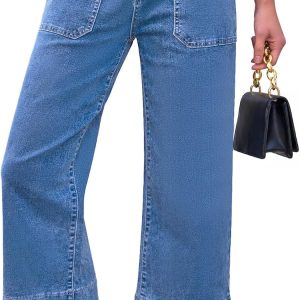 Capri Jeans for Women Wide Leg Trendy High Waisted Loose Straight Leg Casual Summer Stretchy Denim Capris Pants