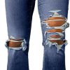 Women Bell Bottom Jeans Flared Ripped Stretchy Mid Rise Cut Out Distressed Denim Bootcut Jeans