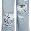 Women’s Ripped Jeans High Waisted Distressed Baggy Straight Wide Leg Pants