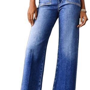 Astylish Women Wide Leg Jeans High Waisted Stretchy Buttoned Denim Pants Trendy with Pocket