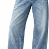 Women’s Low Rise Baggy Jeans, Casual Drawstring Wide Leg Denim Pants with Pockets