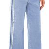 Women Wide Leg Jeans High Waisted Straight Leg Stretchy Patchwork Side Panel Denim Pants with Pockets