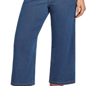 Stretchy Capri Jeans for Women Pull On Denim Capris High Waisted Cropped Wide Leg Capri Pants for Women with Pockets